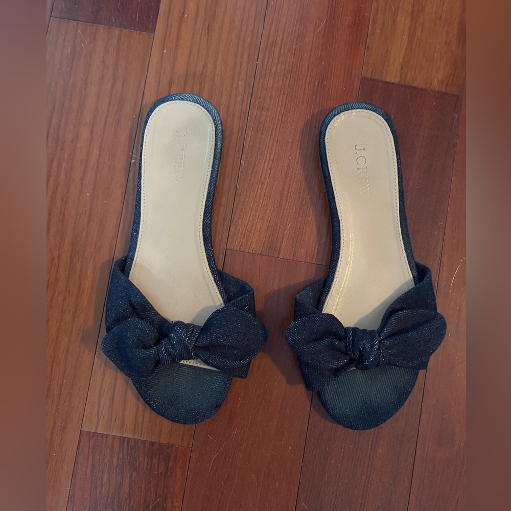 J. Crew denim bow slides